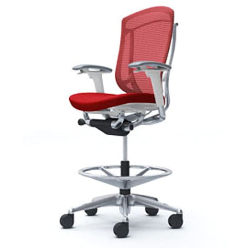 CC83HW FPC9 コンテッサセコンダ オフィスチェア(可動肘・座クッション)(5本脚/ハイチェア) オカムラ(岡村製作所) 肘掛あり ポリッシュ/ホワイト アジャストアーム レッド色   CC83HW FPC9