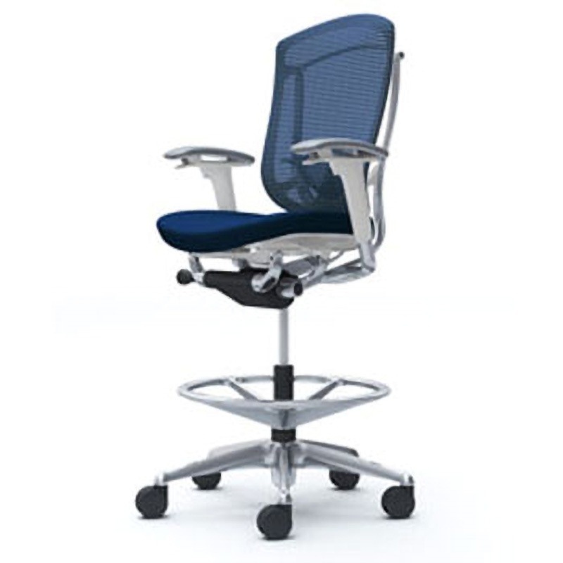 CC83HZ FPC4 コンテッサセコンダ オフィスチェア(可動肘・座クッション)(5本脚/ハイチェア) オカムラ(岡村製作所) 肘掛あり ポリッシュ/ホワイト ダークブルー色   CC83HZ FPC4
