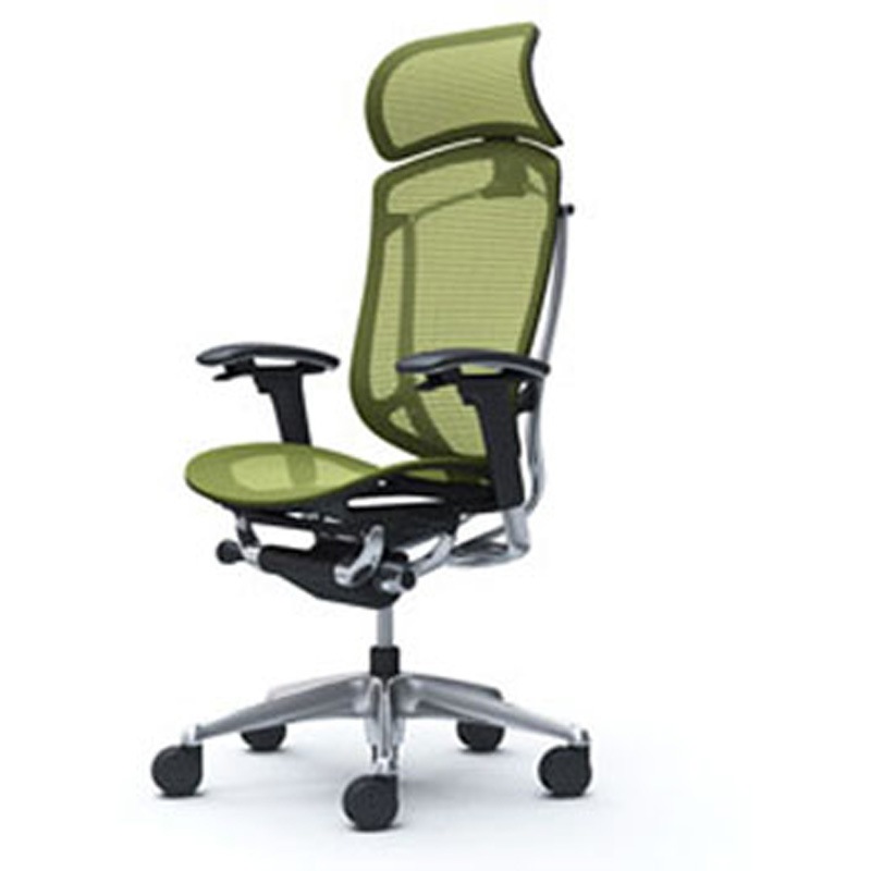 CC85BR FPG5 コンテッサセコンダ オフィスチェア(可動肘・座メッシュ)(5本脚/エクストラハイバック) オカムラ(岡村製作所) 肘掛あり ポリッシュ/ブラック グリーン色   CC85BR FPG5