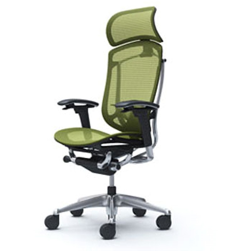 CC85BS FPG5 コンテッサセコンダ オフィスチェア(可動肘・座メッシュ)(5本脚/エクストラハイバック) オカムラ(岡村製作所) 肘掛あり ポリッシュ/ブラック グリーン色   CC85BS FPG5
