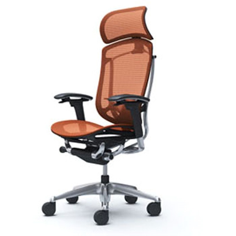 CC85BS FPH8 コンテッサセコンダ オフィスチェア(可動肘・座メッシュ)(5本脚/エクストラハイバック) オカムラ(岡村製作所) 肘掛あり ポリッシュ/ブラック オレンジレッド色   CC85BS FPH8