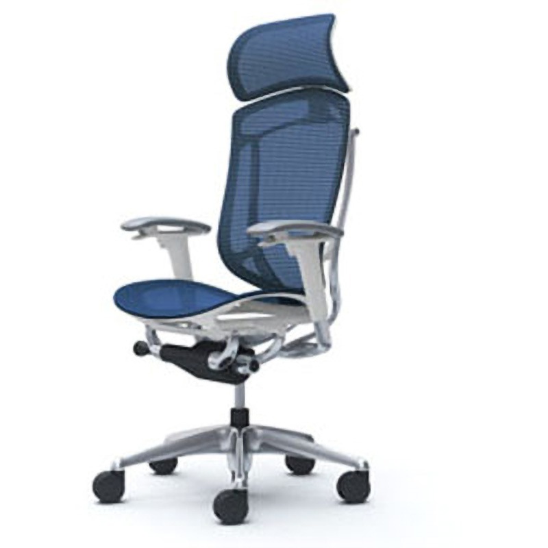 CC85BW FPG4 コンテッサセコンダ オフィスチェア(可動肘・座メッシュ)(5本脚/エクストラハイバック) オカムラ(岡村製作所) 肘掛あり ポリッシュ/ホワイト ダークブルー色   CC85BW FPG4