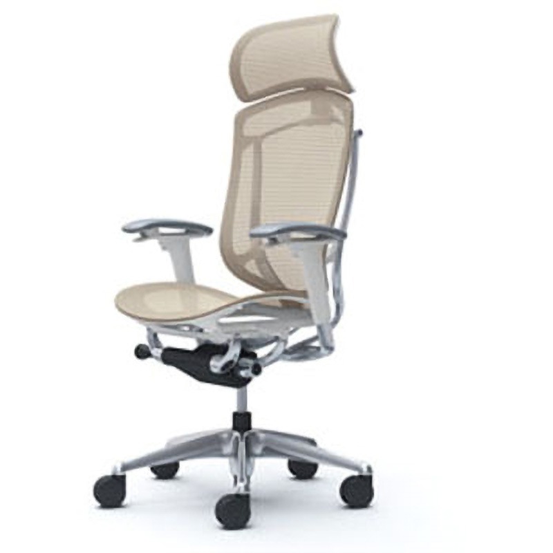 CC85BW FPG7 コンテッサセコンダ オフィスチェア(可動肘・座メッシュ)(5本脚/エクストラハイバック) オカムラ(岡村製作所) 肘掛あり ポリッシュ/ホワイト ベージュ色   CC85BW FPG7