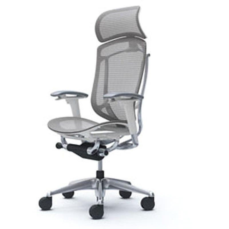 CC85BW FPH2 コンテッサセコンダ オフィスチェア(可動肘・座メッシュ)(5本脚/エクストラハイバック) オカムラ(岡村製作所) 肘掛あり ポリッシュ/ホワイト ミディアムグレー色   CC85BW FPH2