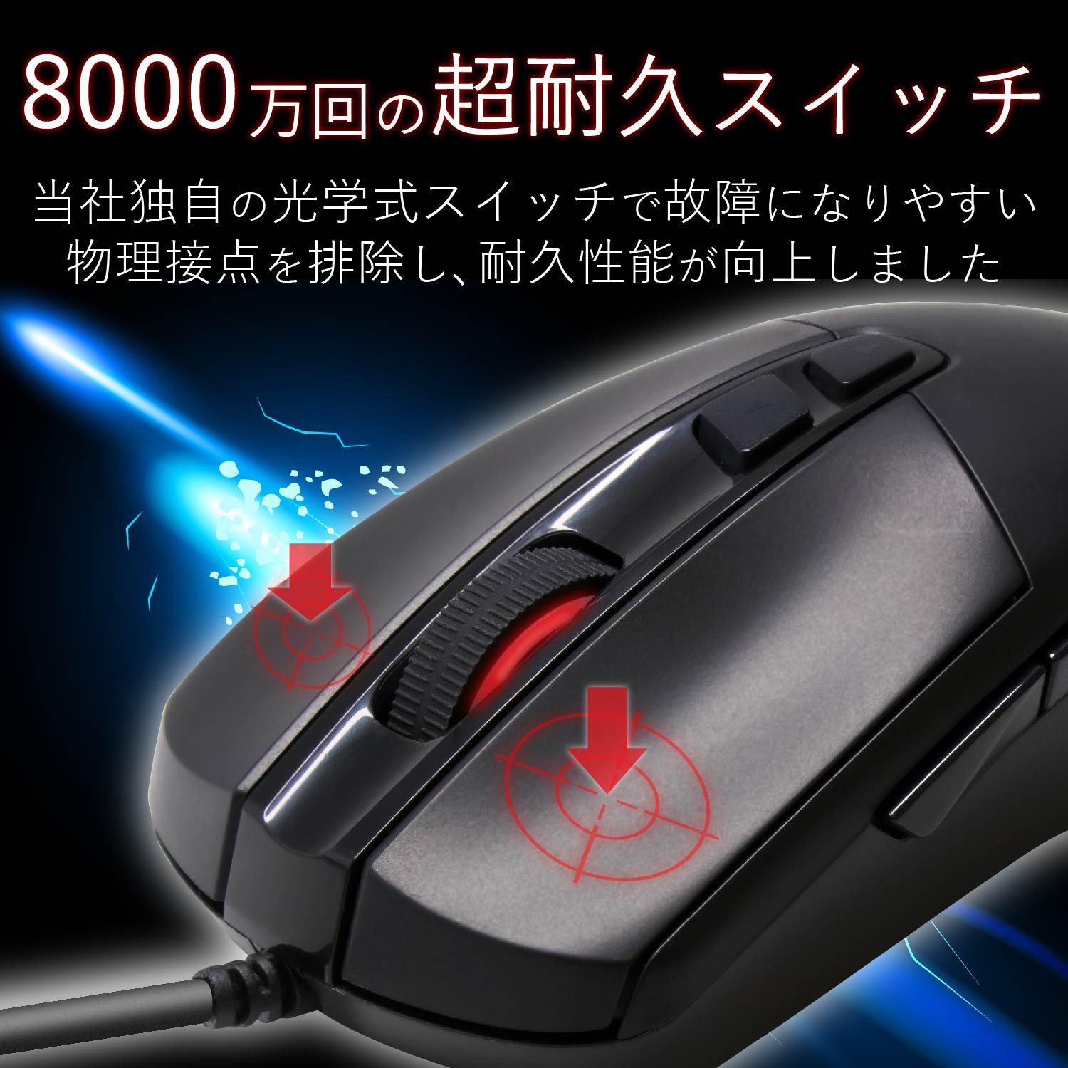 M-G01URBK ゲーミングマウス 有線 USB 5ボタン 光学式 6200dpi 高耐久