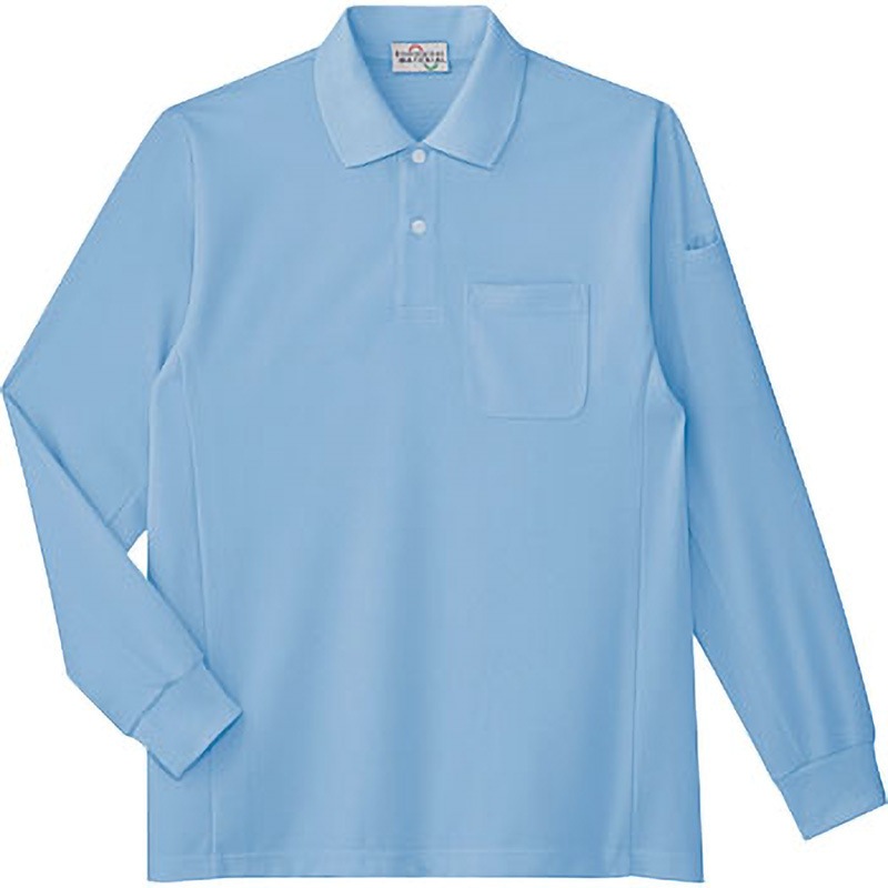 PS212-UE-M エコ帯電防止 長袖ポロシャツ ミドリ安全 サックス色 M着丈70cm  PS212-UE-M