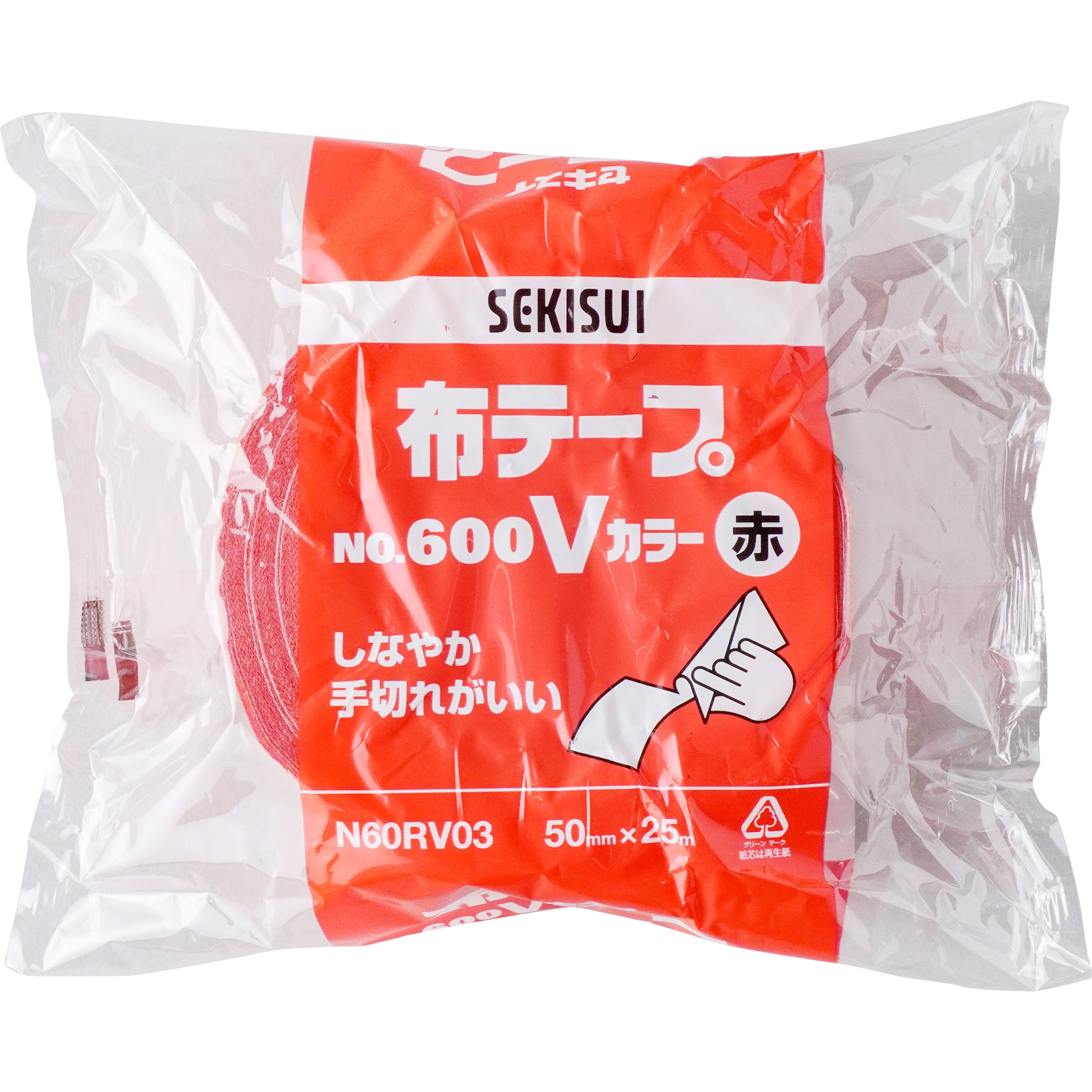 N60RV03 布テープ No.600Vカラー セキスイ スフ基材 赤色 幅50mm長さ