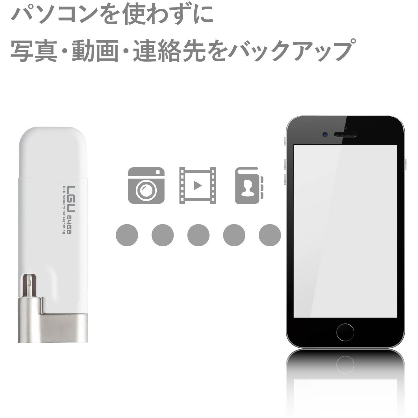 LMF-LGU264GWH USBメモリ USB2.0 iPhone iPad Lightning 1年保証 Made 