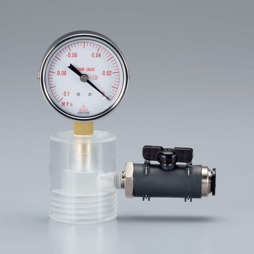 ガラス上口デシケーター用 コック付真空計 三商 接続口径G1/4 - 【通販