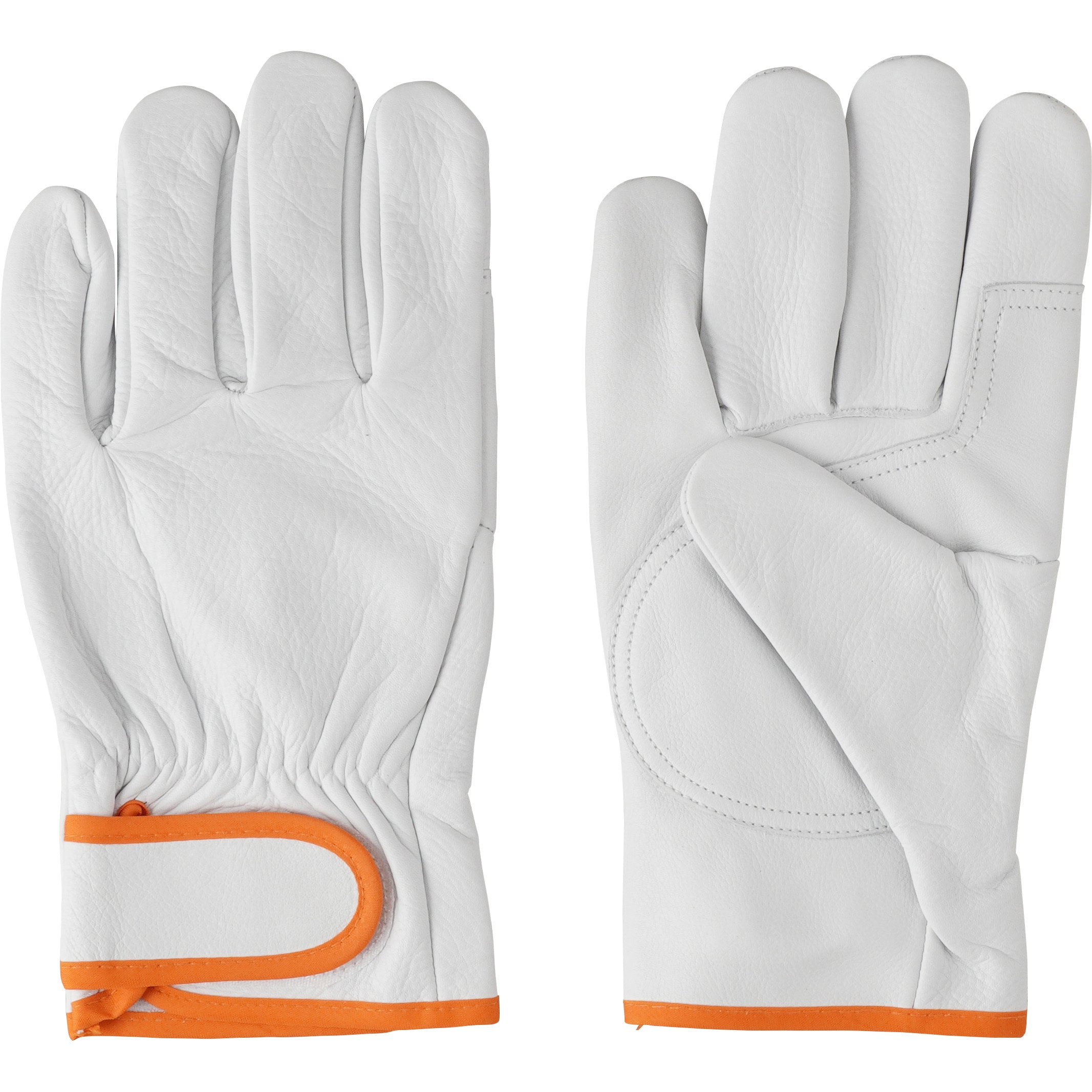 牛本革手袋 面ファスナー モノタロウ ホワイト色 アテ付 袖なし