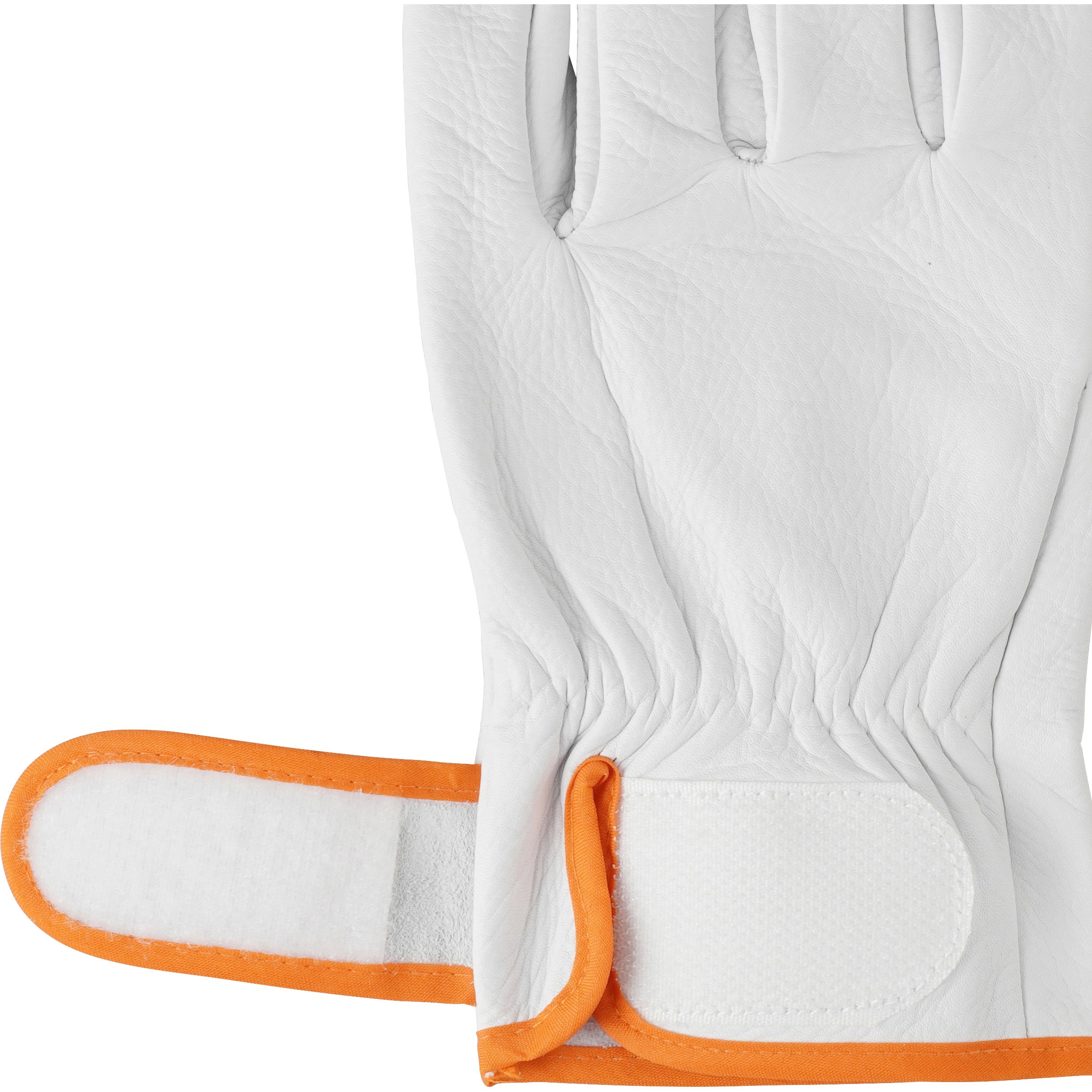 牛本革手袋 面ファスナー モノタロウ ホワイト色 アテ付 袖なし