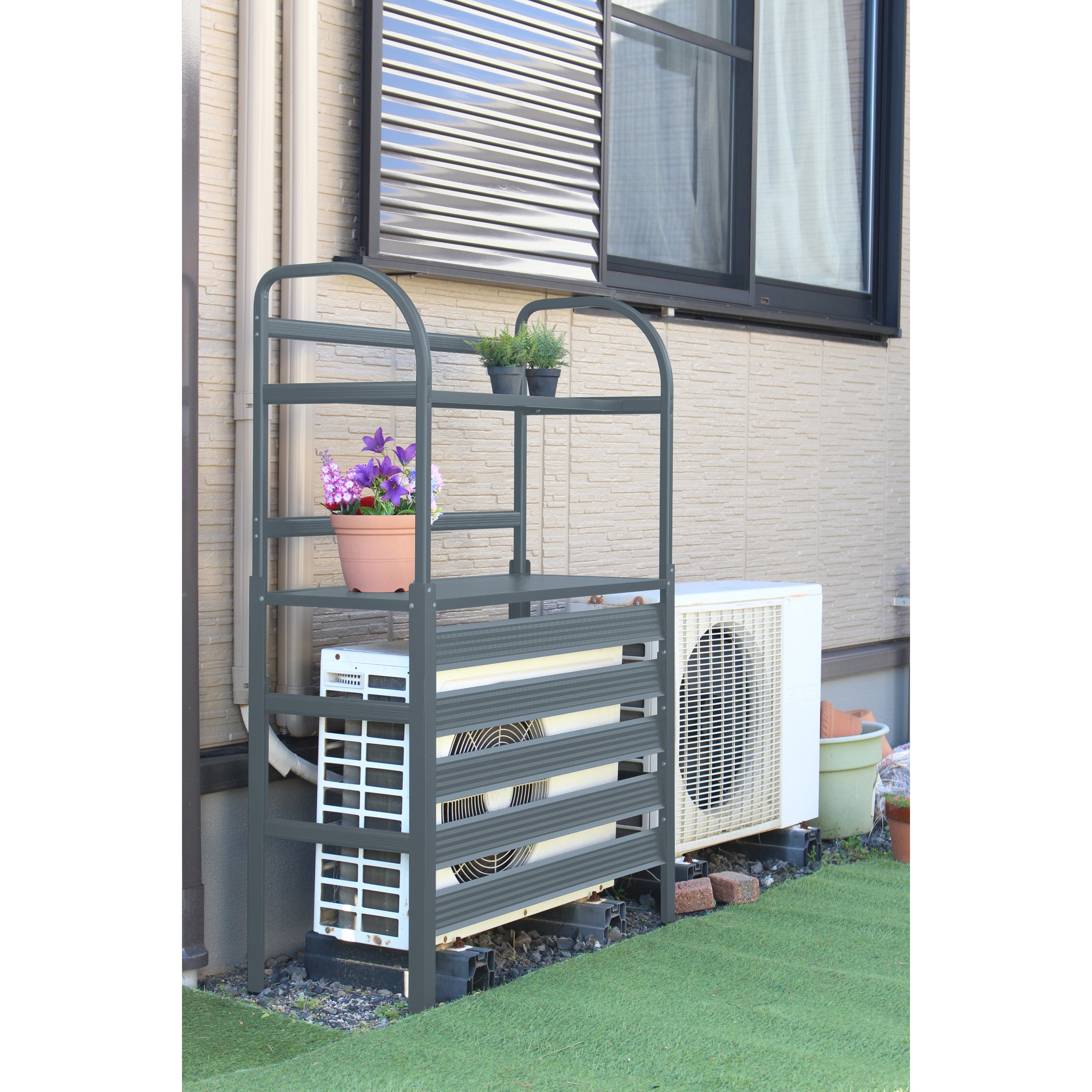 TAN-931(GY) アルミエアコン室外機カバー 棚付 1個 リビングアウト