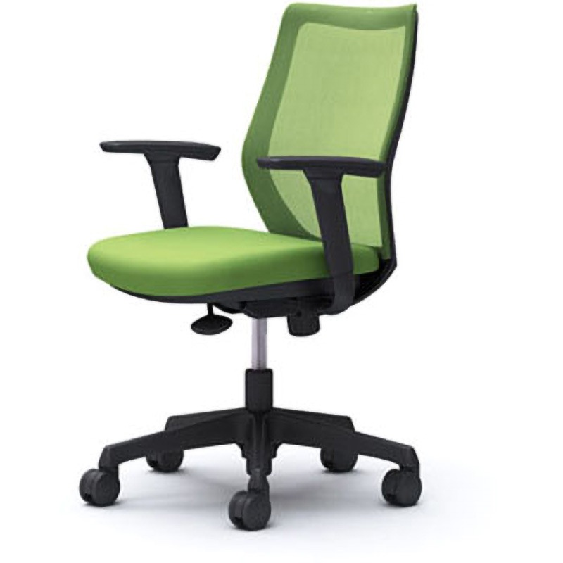 CG91ZR FZK5 CG-M オフィスチェア(可動肘・背メッシュ・ハンガー無) オカムラ(岡村製作所) 肘掛あり 材質樹脂脚 ブラック ライムグリーン色   CG91ZR FZK5