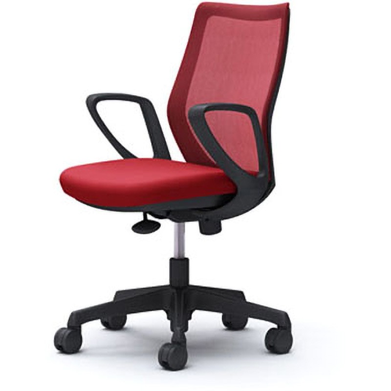 CG21ZR FZK9 CG-M オフィスチェア(固定肘・背メッシュ・ハンガー無) オカムラ(岡村製作所) 肘掛あり 材質樹脂脚 ブラック レッド色   CG21ZR FZK9 37,687円