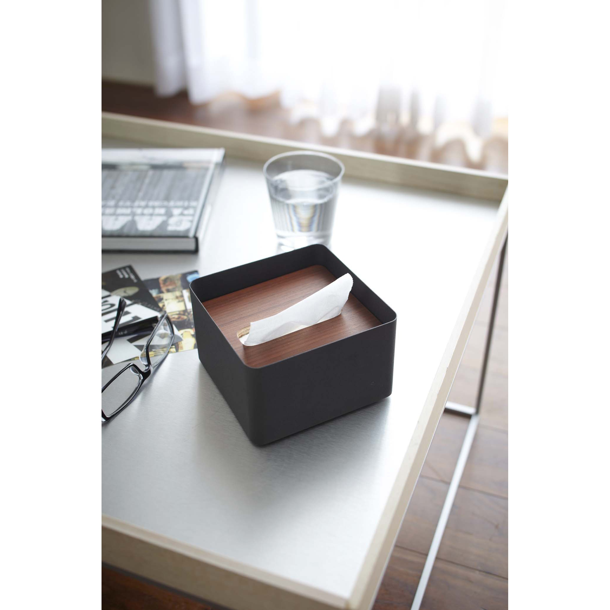 7731 蓋付きティッシュケース リン 山崎実業 ブラウン色 - 【通販