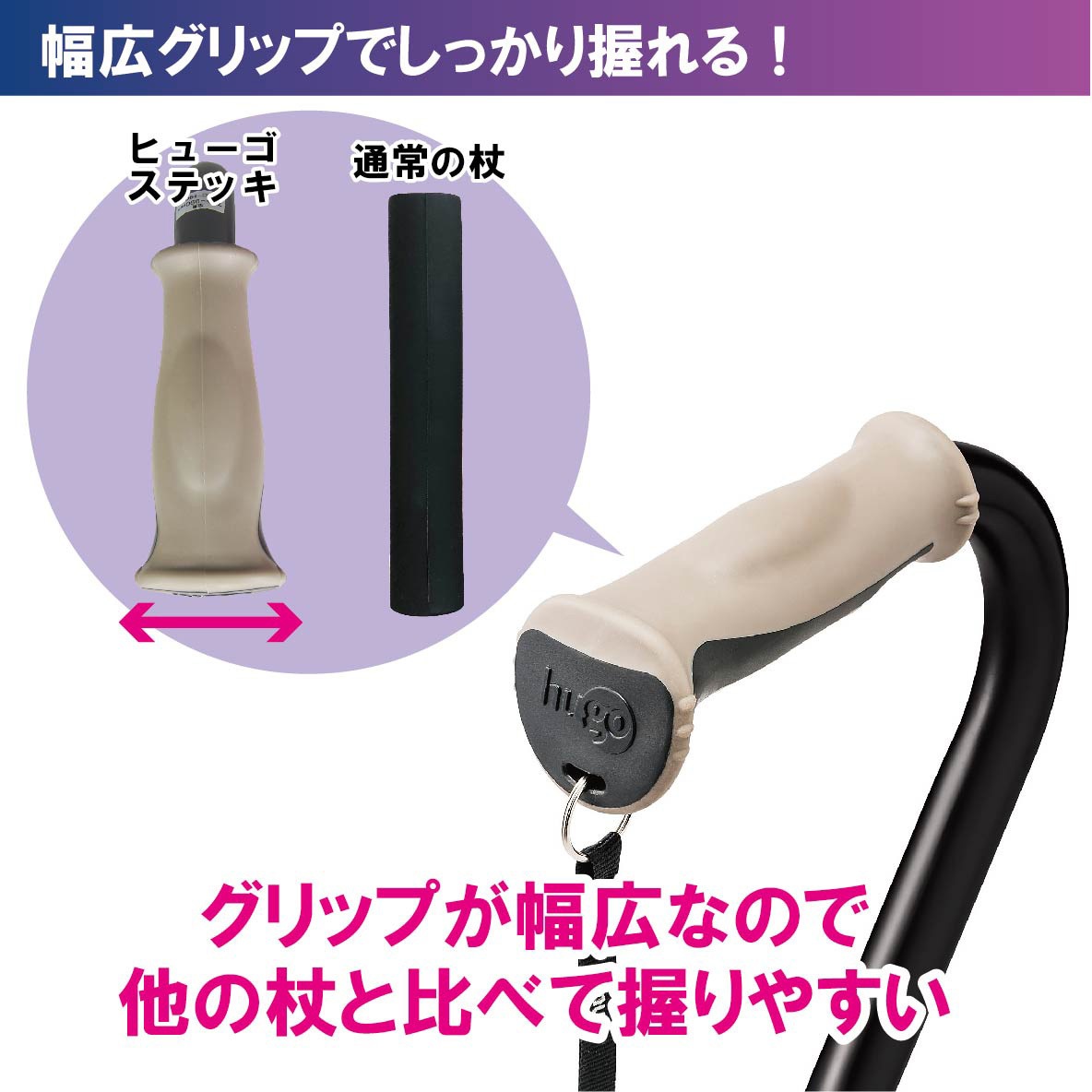 104760 ヒューゴステッキオフセット多点杖 竹虎 ブラック色