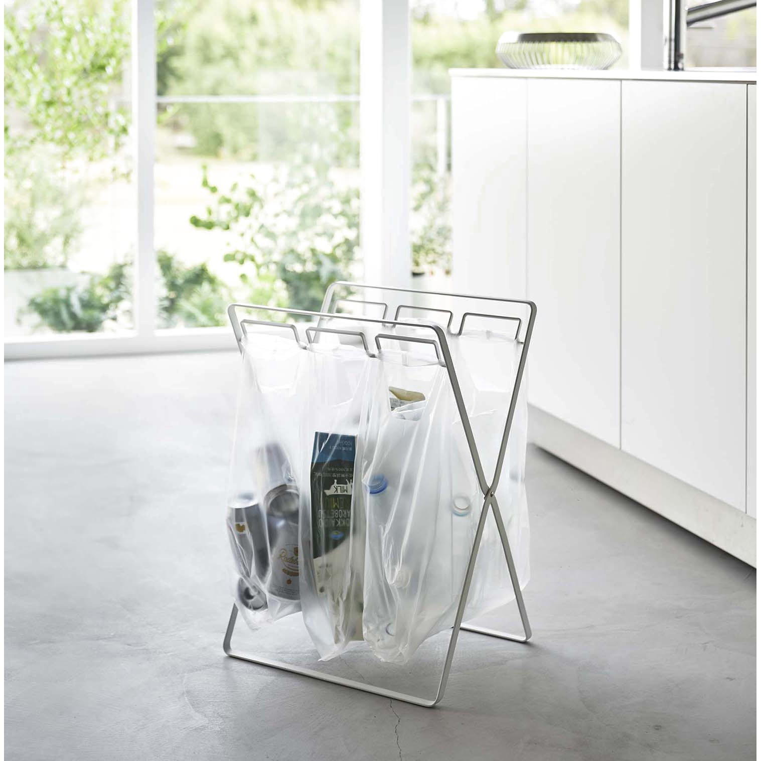 5714 tower タワー レジ袋3連&45Lゴミ袋スタンド 山崎実業 ホワイト色