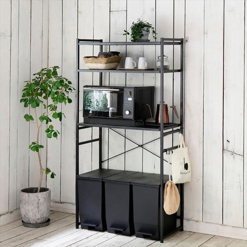 ブラックスチール製キッチンラック RPE-F853(BK) キッチンラック YAMAZEN(山善) ブラック色 幅850mm