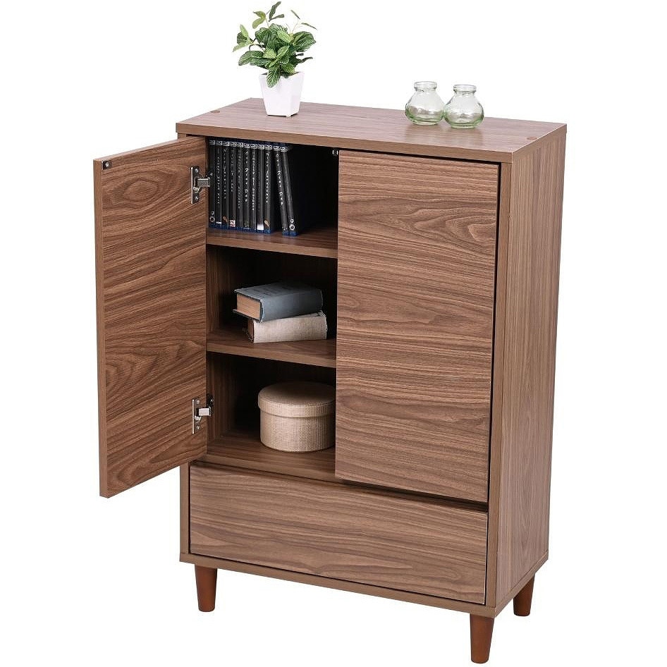 サイズデザインオーダー可ワイドロータイプ4扉キャビネットナチュラル