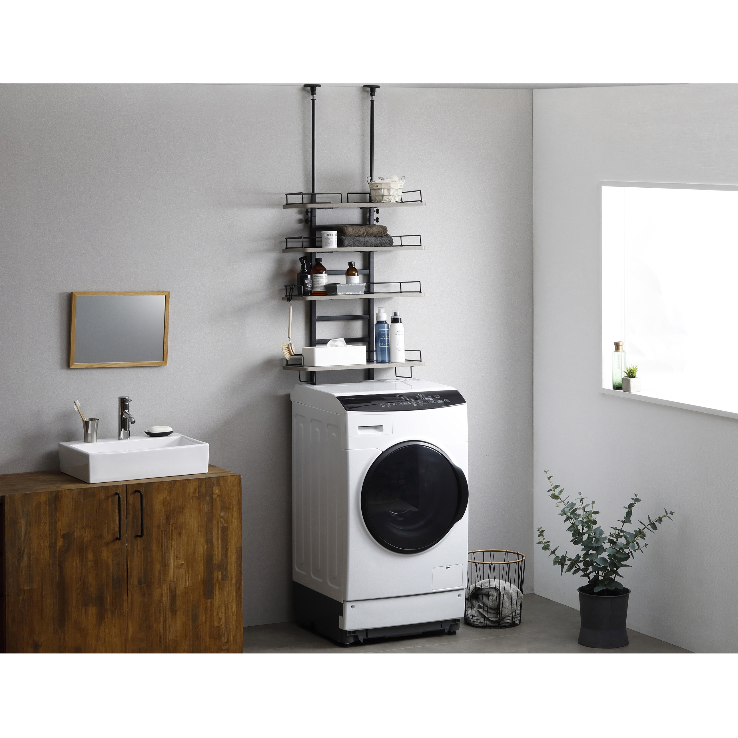 TLR-4 つっぱりランドリーラック アイリスオーヤマ ブラック/アッシュ