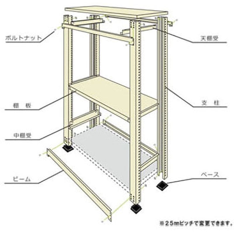 W90×D30×H120-4 軽中量棚200kg 単体 キタジマ アイボリー色 スチール 4