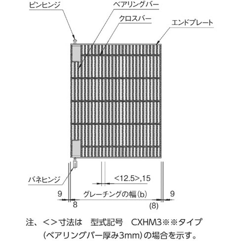 110°開閉式桝用スチールグレーチング ますぶた 適合荷重:総質量2000kg 長さ391mm CXHM332-46