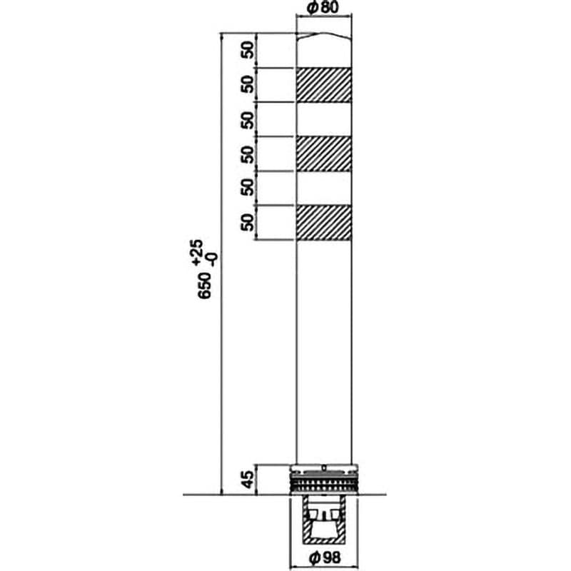 車線分離標 ポールコーンNSタイプ 小径台座1本脚アンカー 高さ650mm PC-65NSRW-DS