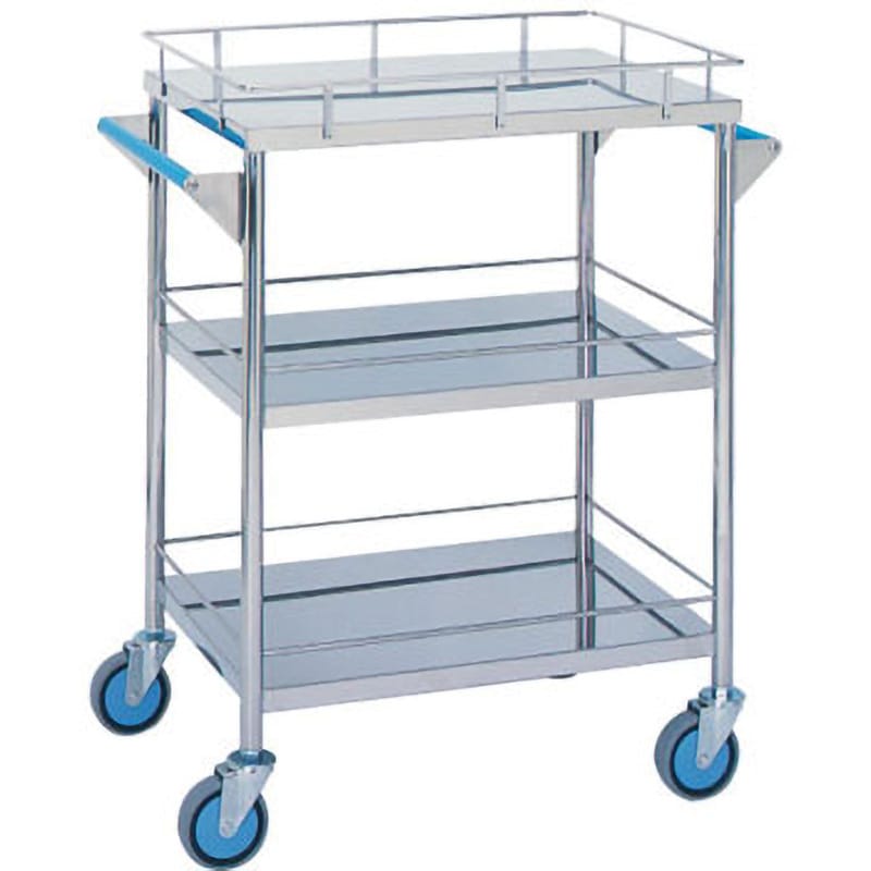 送料無料 回診車 引出付三段 Ｗ６００×Ｄ４５０×Ｈ８００ｍｍ２コ MY-1038