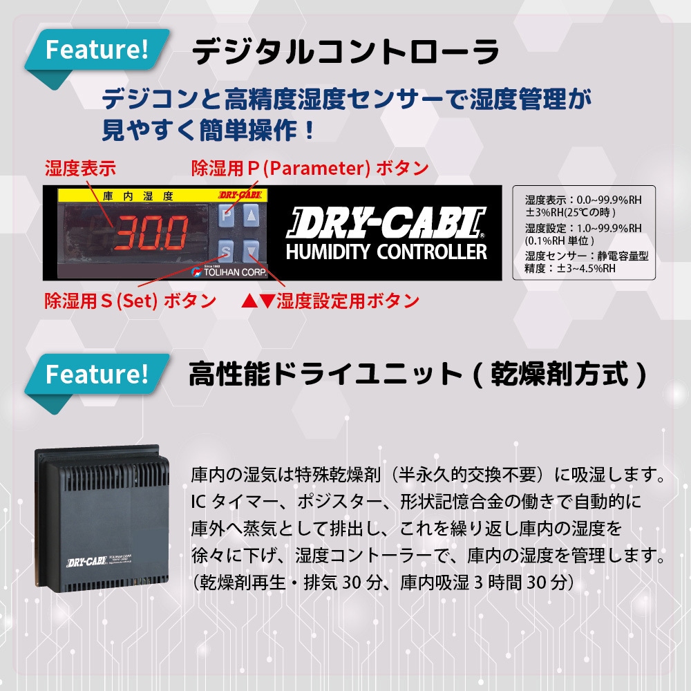 TDC-1400-DX デシケーター ドライキャビ 中湿度用(25%RH)DXタイプ 防湿