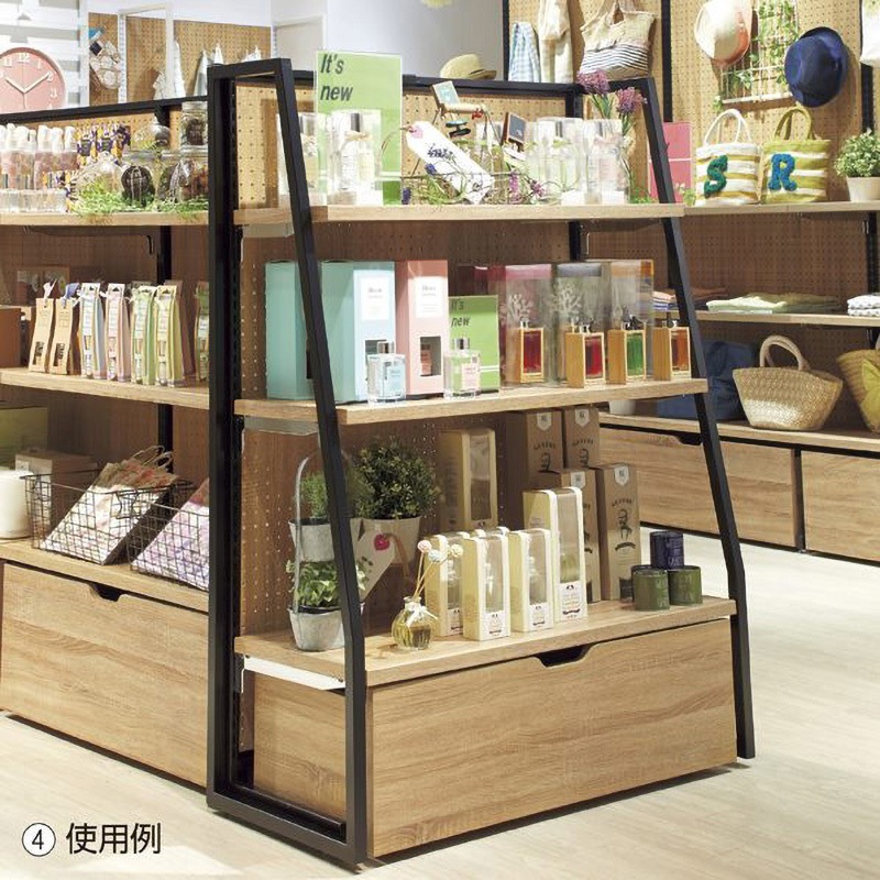 システム什器 下部オプション 木製浅型収納トロッコ W90cm用 D37cm