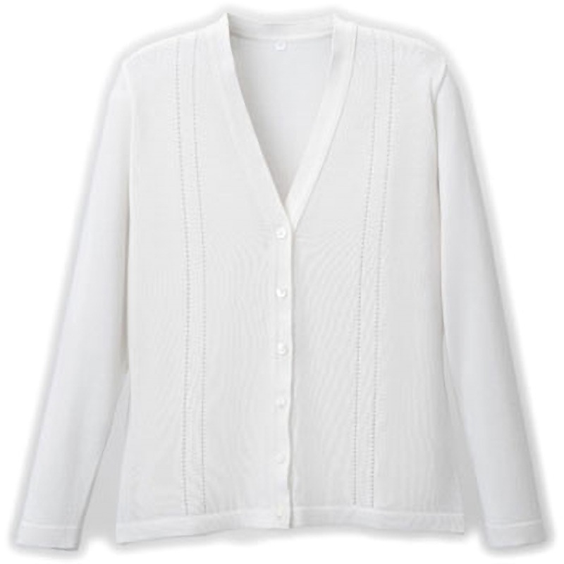 D-1009 綿混透かし編カーディガン D-PHASE(ディーフェイズ) ホワイト色 サイズM  D-1009