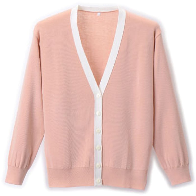 D-1013 抗ピル配色カーディガン D-PHASE(ディーフェイズ) ピーチピンク×ホワイト色 サイズL  D-1013