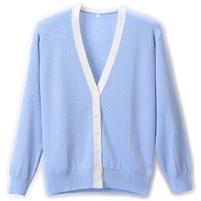 D-1013 抗ピル配色カーディガン D-PHASE(ディーフェイズ) サックス×ホワイト色 サイズL  D-1013