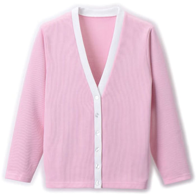 C-04 Vネックカーディガン D-PHASE(ディーフェイズ) ピンク×ホワイト色