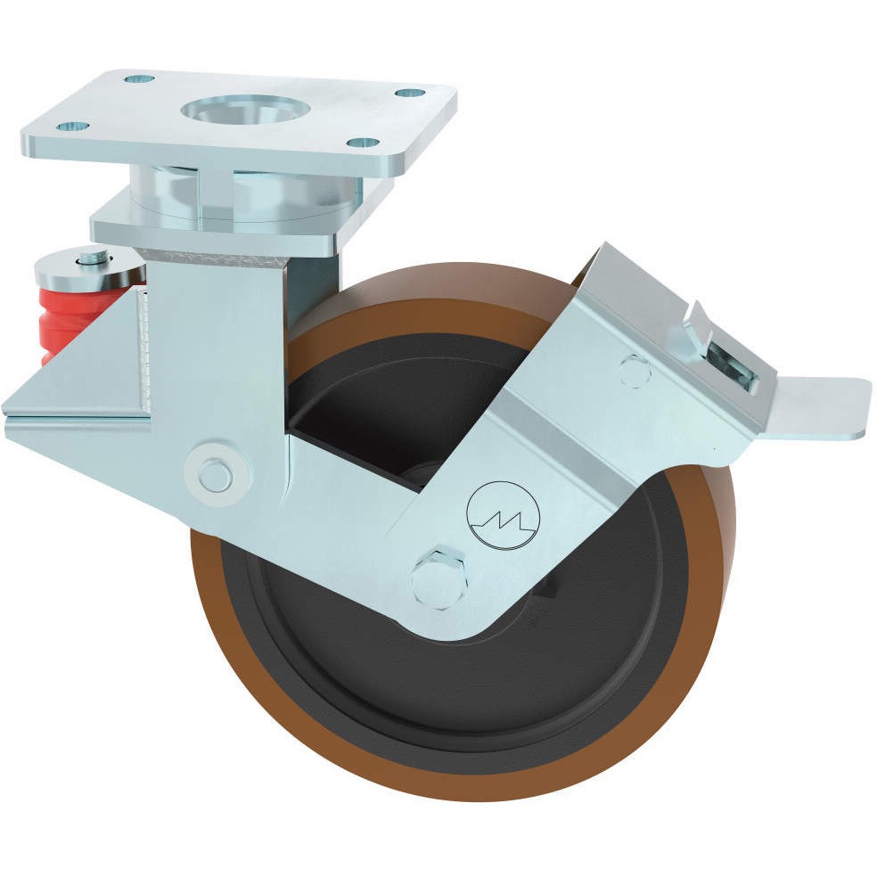 GHKE-SPR-82S-SAS-FWFB-BL 重量用ダンピングキャスター GHKE-SPR型 ストッパーあり LAMP(スガツネ工業) ポリウレタン車輪 ブレーキ付 車輪径200mm