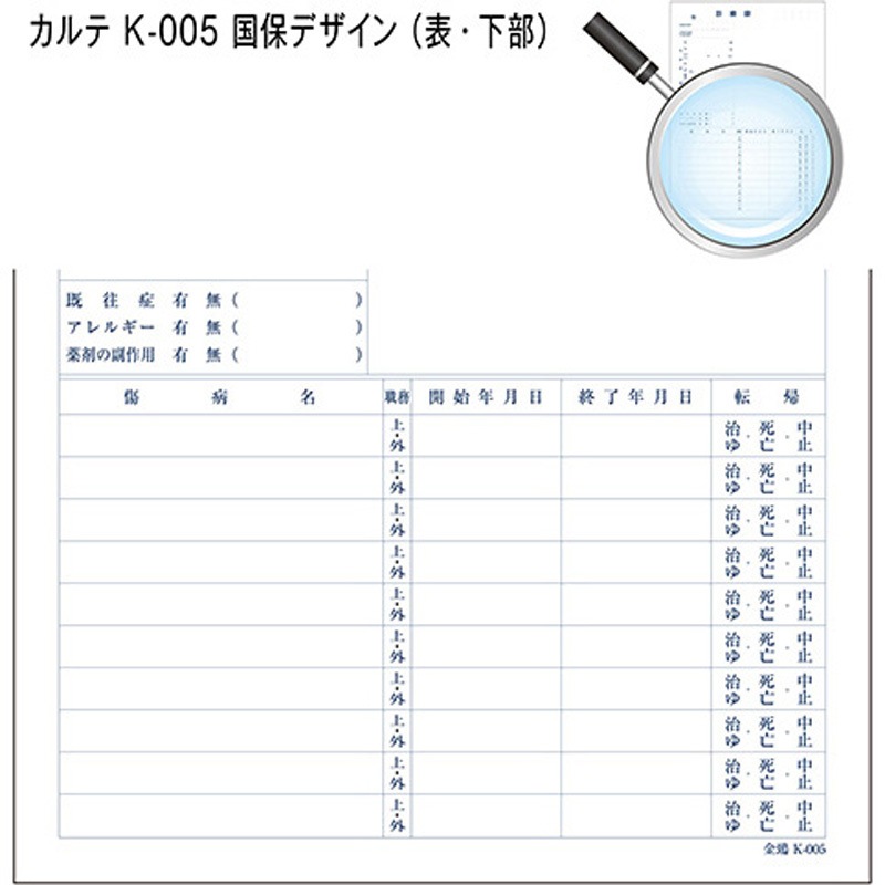 41012-502 カルテ用紙 1号(診療録) 国保 (保険証添付欄ありタイプ