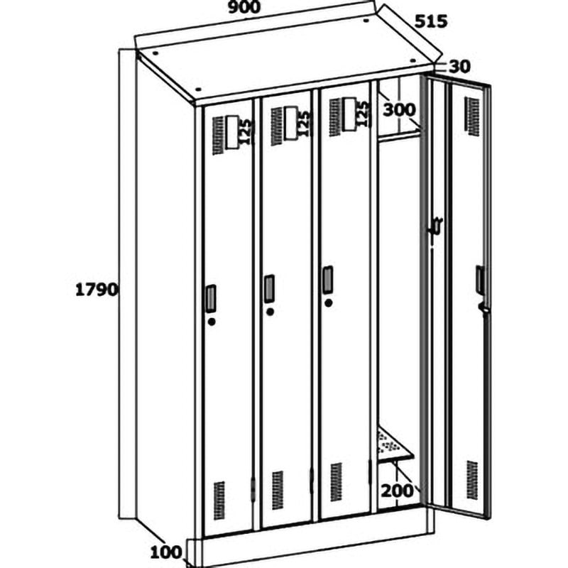 741250 組立式スチールカラーロッカー スマイル(家具) 寸法900×515