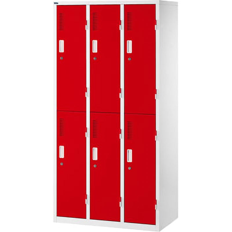 741252 組立式スチールカラーロッカー スマイル(家具) 寸法900×515×1790mm レッド色 人数6人用 幅900mm奥行515mm高さ1790mm