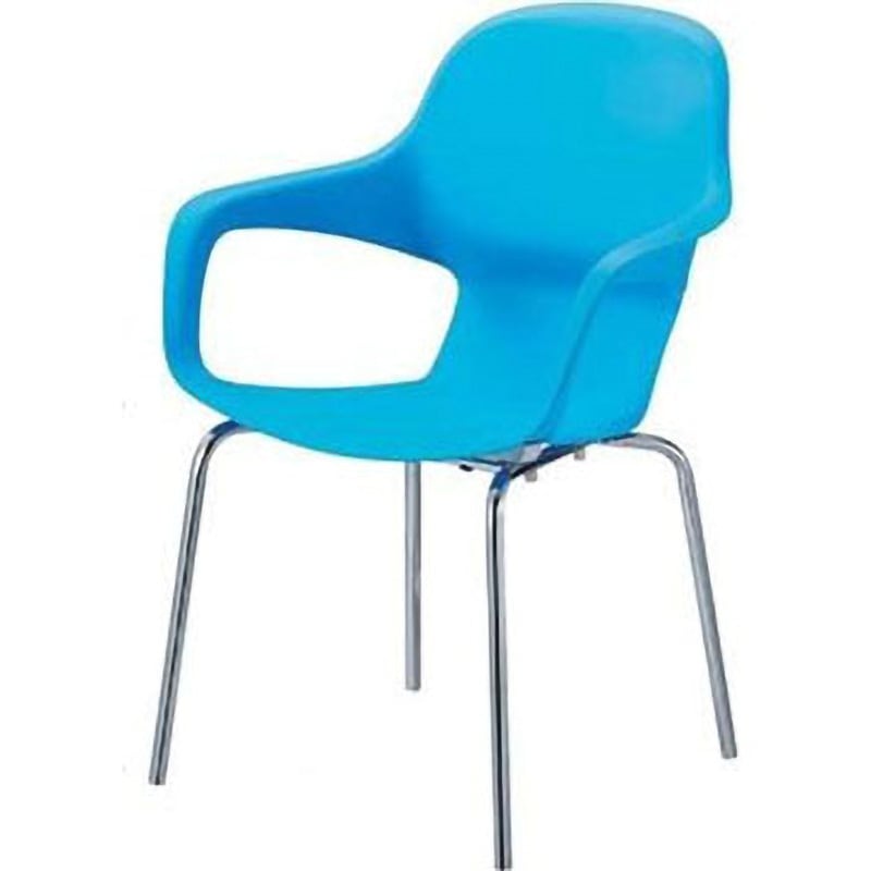 743920 デザインミーティングチェア スマイル(家具) スタッキング可 ポリプロピレン 材質スチール脚 ライトブルー色  1セット(4脚)