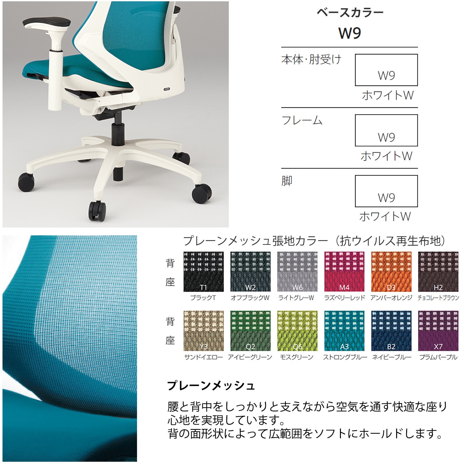 KG177JVM-W9Q6 エフチエア プレーンメッシュバック ハイバック 可動肘 ホワイトフレーム  <配送時組立サービス付> 1台 イトーキ 【通販モノタロウ】