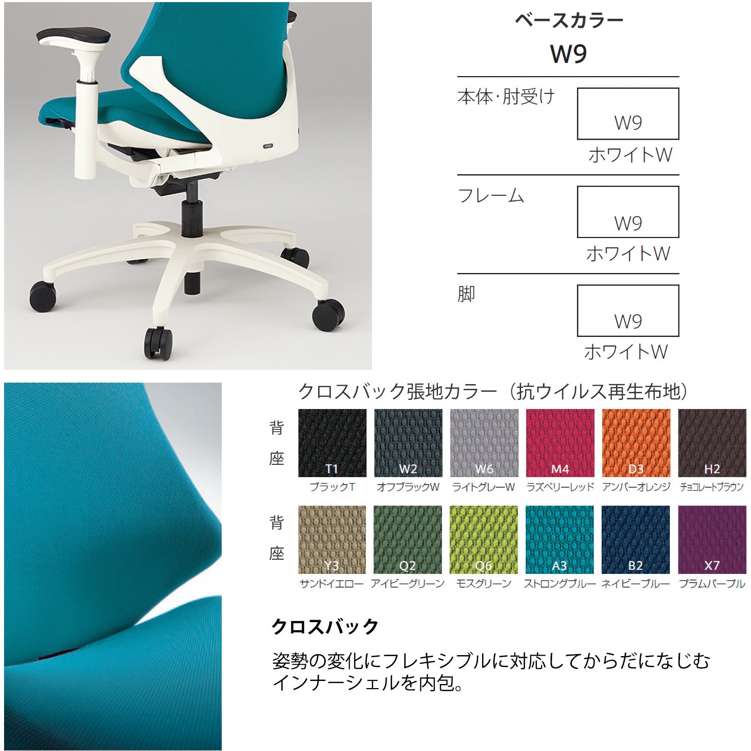 KG137PSM-W9Y3 エフチエア クロスバック ハイバック 可動肘 ホワイトフレーム  <配送時組立サービス付> イトーキ 抵抗付ウレタン双輪キャスター 肘掛あり