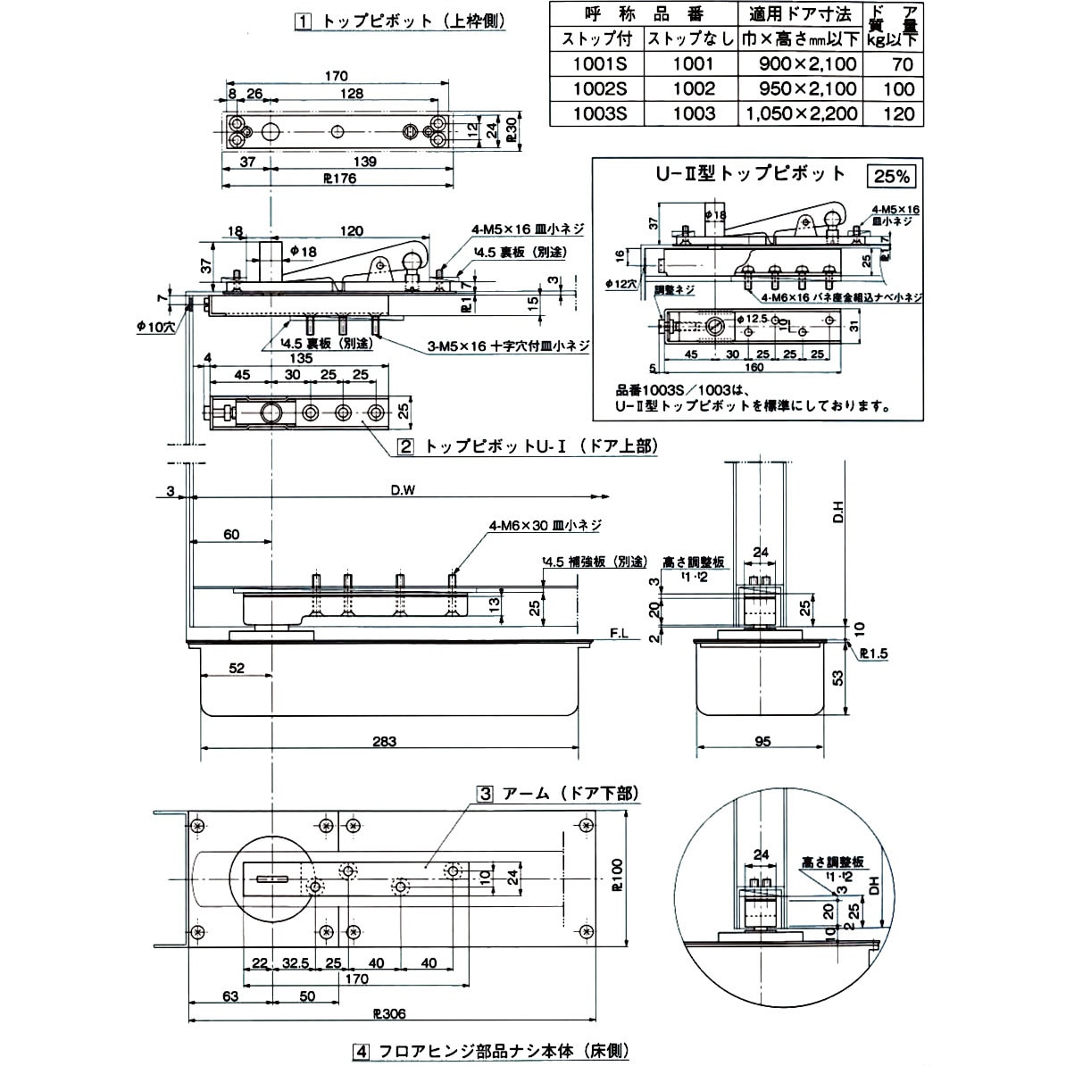 ST-1003 フロアヒンジ 中心吊自由開き 1台 大鳥機工 【通販モノタロウ】