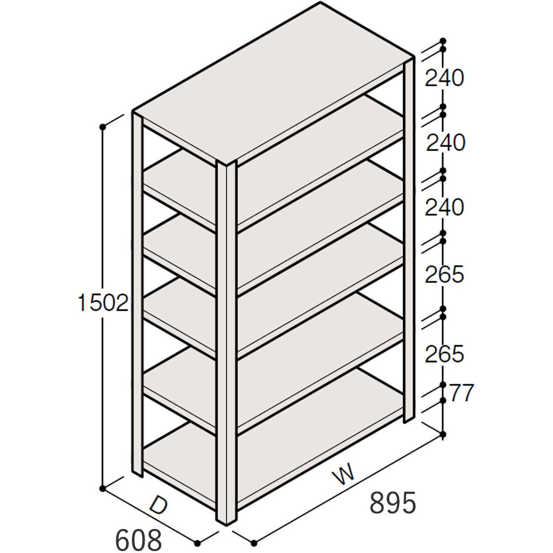 ERR-153650-W7 軽量棚ERR開放型H1500 有効棚 5段＜配送時組立サービス付＞ イトーキ 外形寸法895×608×1502mm  ERR-153650-W7