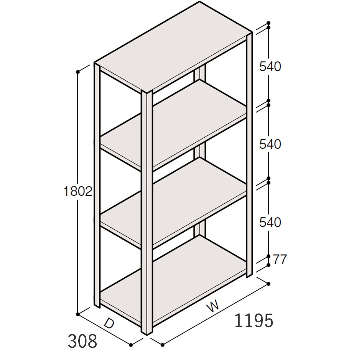 ERR-164330-W7 軽量棚ERR開放型H1800 有効棚 3段＜配送時組立サービス