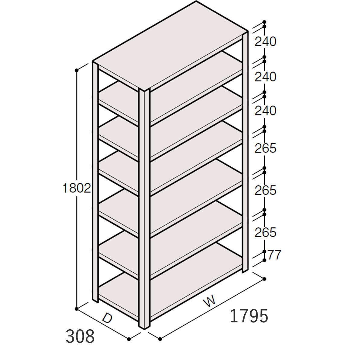 ERR-166360-W7 軽量棚ERR開放型H1800 有効棚 6段＜配送時組立サービス付＞ イトーキ 外形寸法1795×308×1802mm  ERR-166360-W7 43,537円
