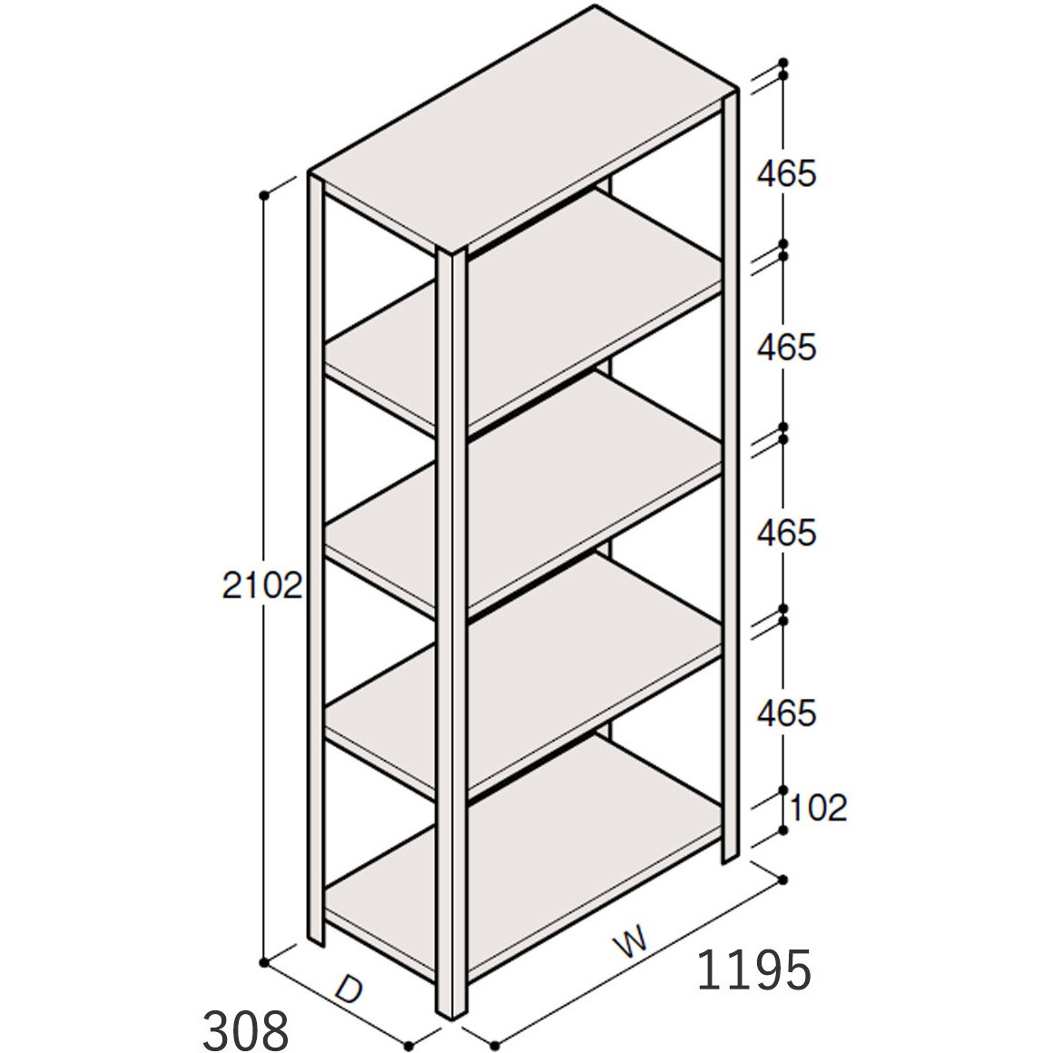 ERR-174340-W7 軽量棚ERR開放型H2100 有効棚 4段＜配送時組立サービス付＞ イトーキ 外形寸法1195×308×2102mm  ERR-174340-W7
