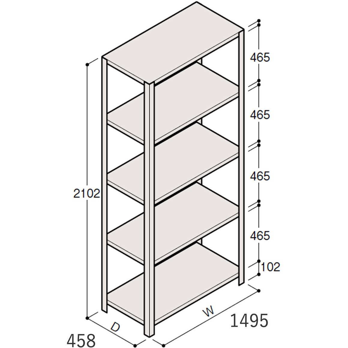 ERR-175440-W7 軽量棚ERR開放型H2100 有効棚 4段＜配送時組立サービス付＞ イトーキ 外形寸法1495×458×2102mm  ERR-175440-W7
