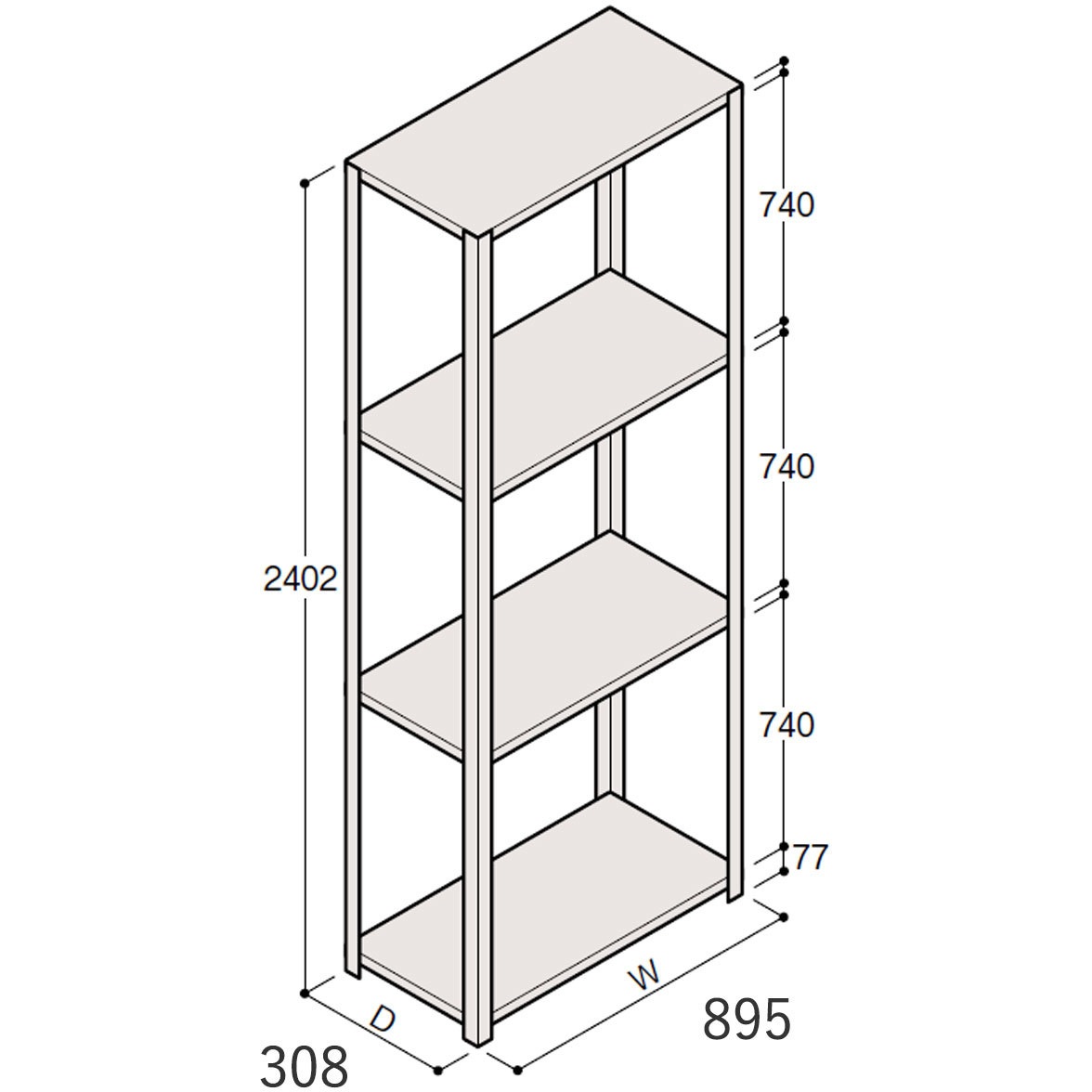 ERR-183330-W7 軽量棚ERR開放型H2400 有効棚 3段＜配送時組立サービス付＞ イトーキ 外形寸法895×308×2402mm  ERR-183330-W7