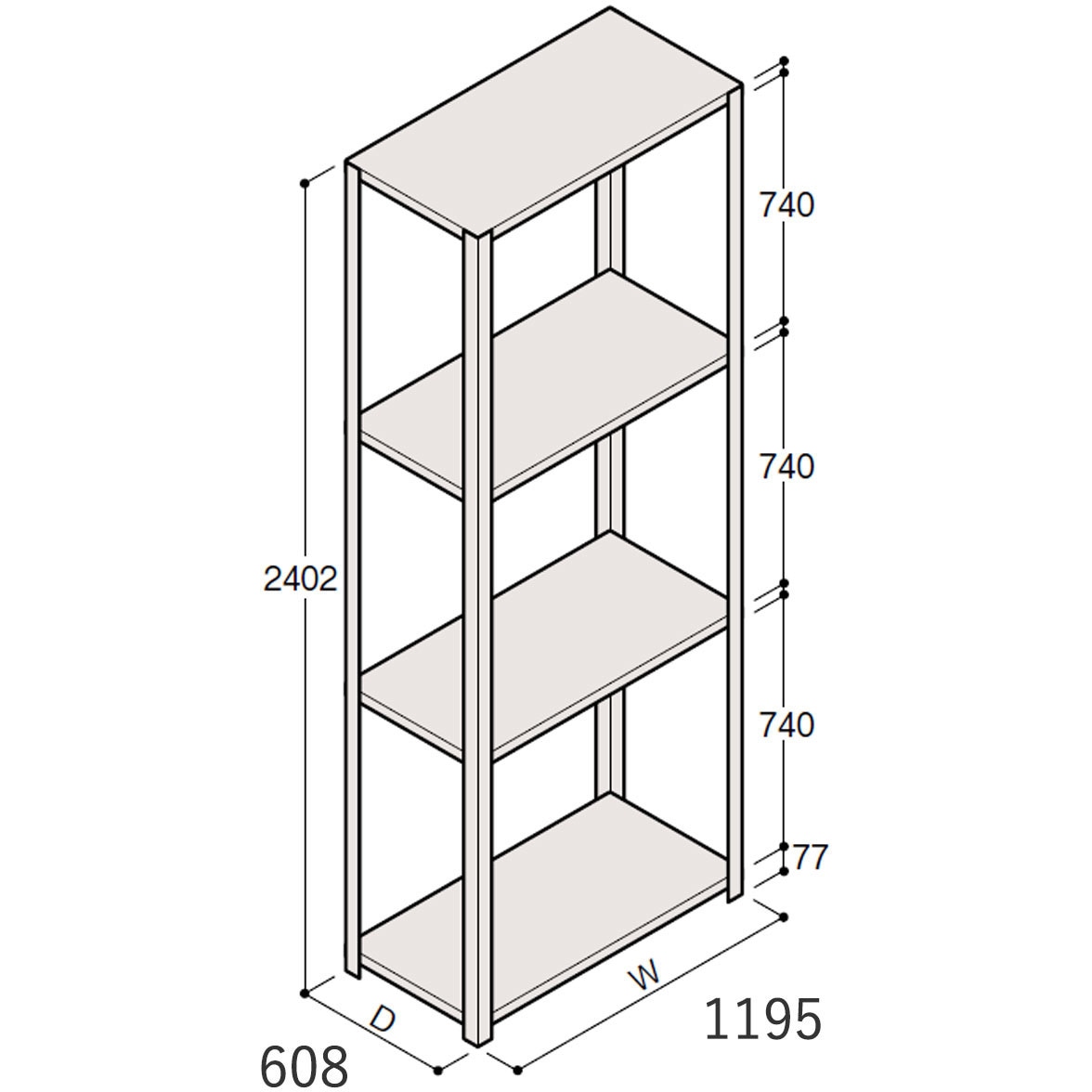 ERR-184630-W7 軽量棚ERR開放型H2400 有効棚 3段＜配送時組立サービス付＞ イトーキ 外形寸法1195×608×2402mm  ERR-184630-W7