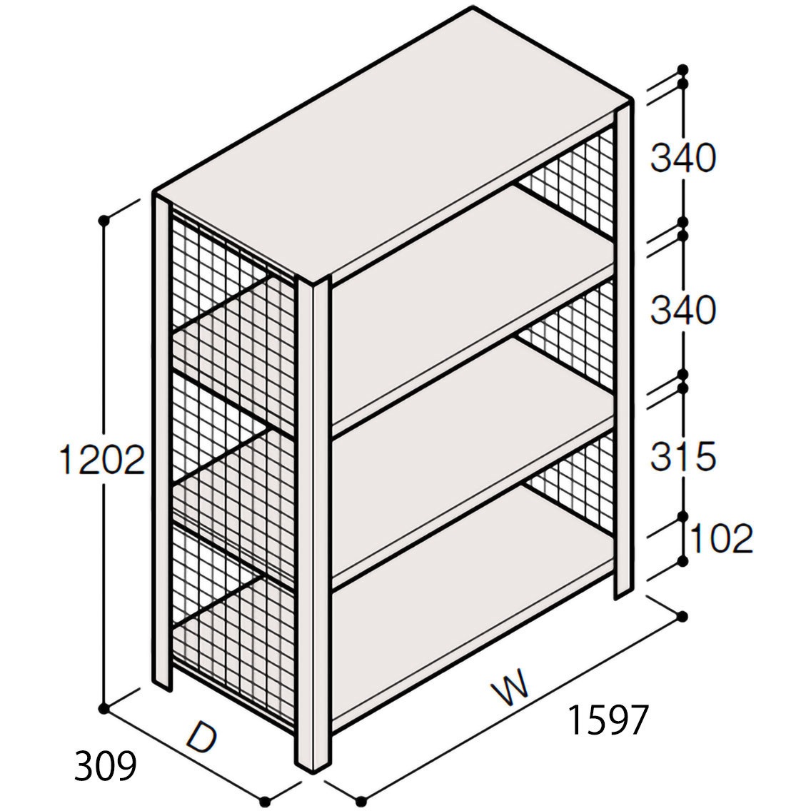ERR-345330-W7 軽量棚ERR金網型H1200 有効棚 3段＜配送時組立サービス付＞ イトーキ 外形寸法1497×309×1202mm  ERR-345330-W7 36,387円